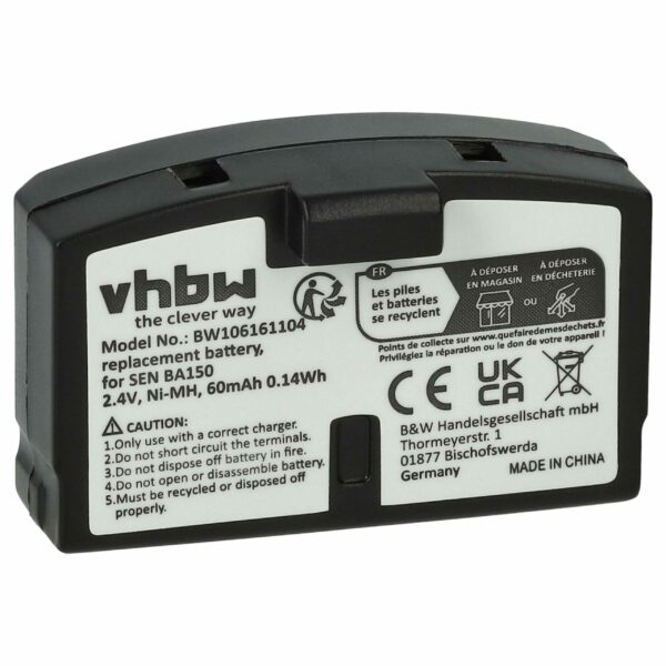 Bateria para Auscultadores Wireless vhbw compatível com Sennheiser BA151, BA150, BA152 - 60 mAh 2.4V NiMH