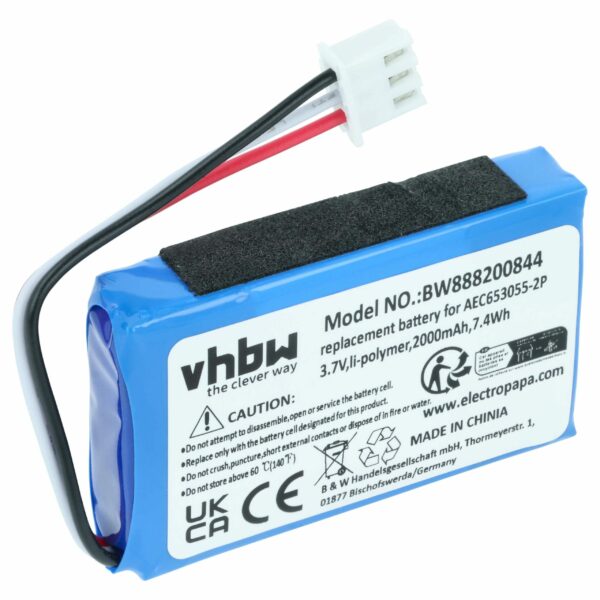 Bateria vhbw para JBL Flip 2 (2013) - Li-polymer 2000 mAh (AEC653055-2P)