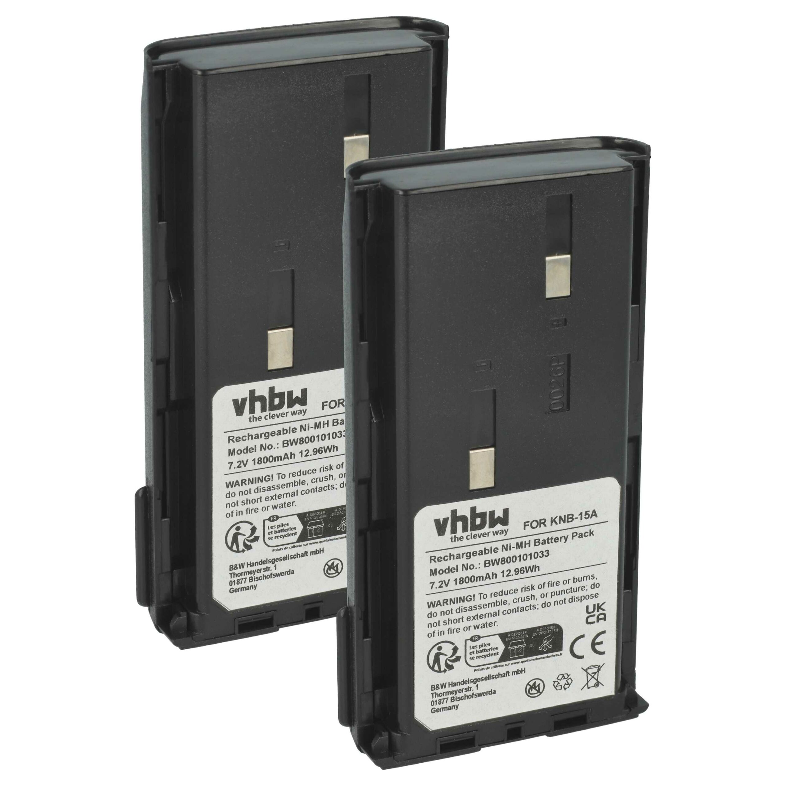 Bateria de Substituição para Rádio Kenwood/Bidatong BD-15-L - 2x 1800 mAh 7.2V NiMH vhbw