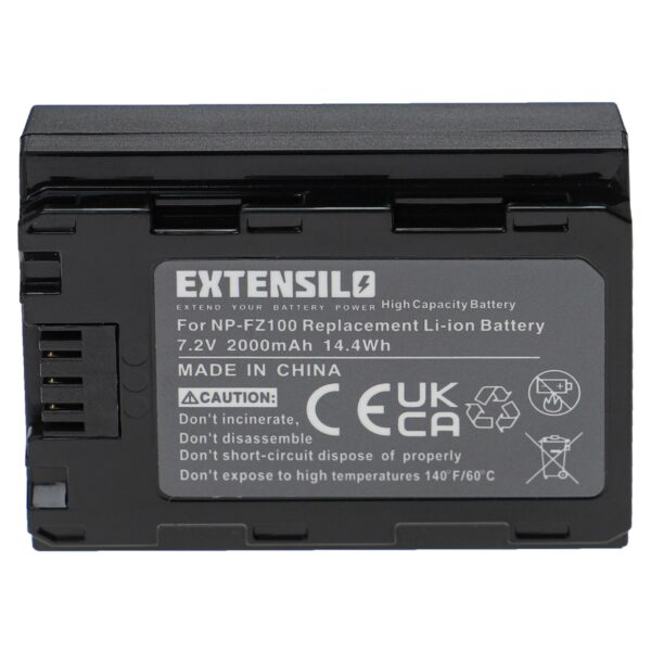 Bateria EXTENSILO compatível com Sony NP-FZ100 - 2000mAh, 7.2V, Li-Ion