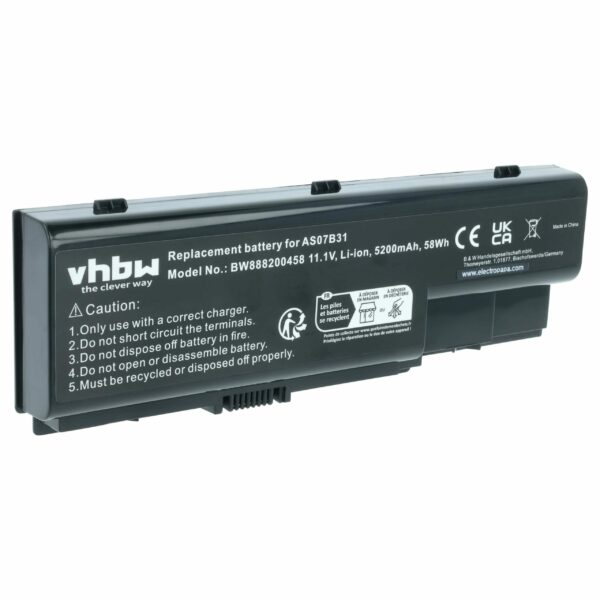 Bateria vhbw para Acer, Gateway, E-Machines e Packard Bell - 5200 mAh 11.1 V Li-Ion