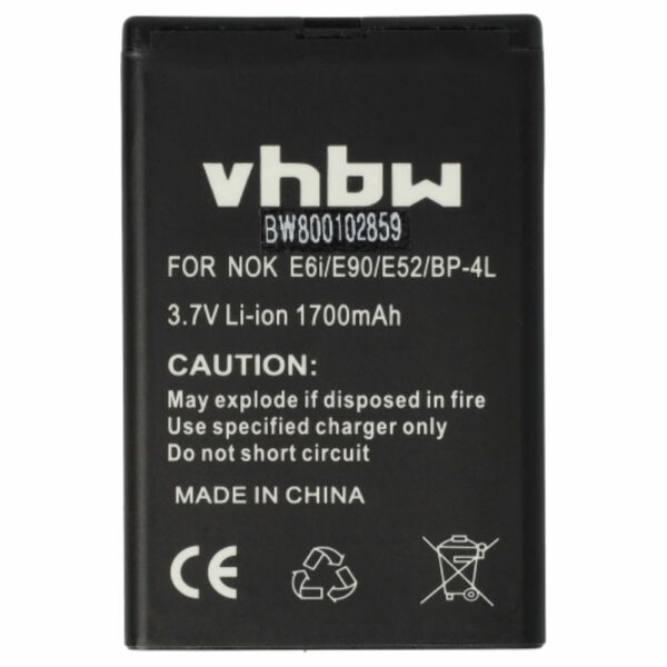 Bateria vhbw para Telemóvel / Smartphone compatível com Nokia E71, E72, E63 e outros - 1700 mAh 3.7 V Li-Ion