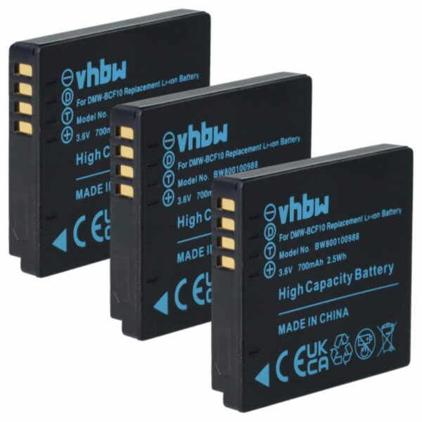 Pack 3x Bateria vhbw DMW-BCF10E / DMW-BCF10 1000mAh 3.6V Li-Ion para Panasonic