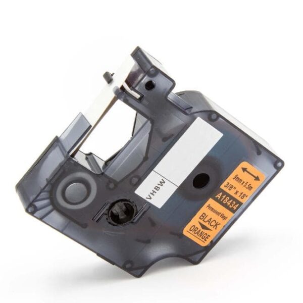Fita de Etiquetas vhbw Substitui Dymo 18434 - 9 mm Preto sobre Laranja, Vinil
