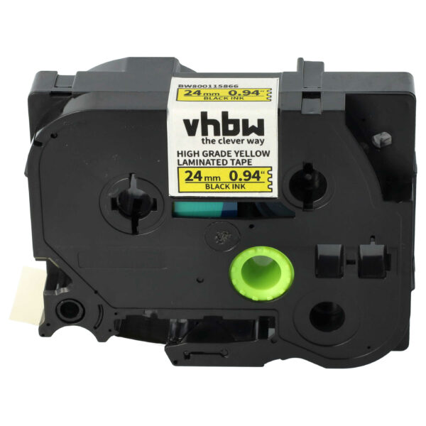 Fita de Etiquetas vhbw substitui Brother HGE-651 - 24 mm Preto sobre Amarelo