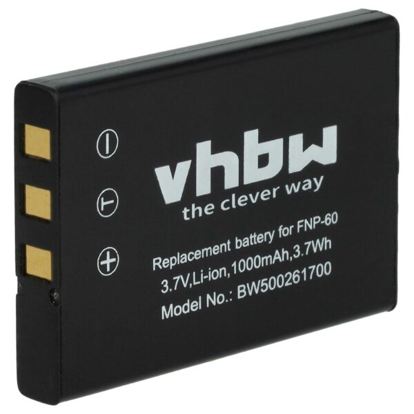 Bateria vhbw compatível com Aiptek ZPT-NP60 - 1000mAh, 3.6V, Li-Ion