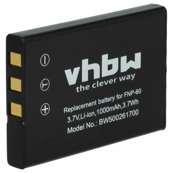 Bateria vhbw compatível com Aiptek ZPT-NP60 - 1000mAh, 3.6V, Li-Ion