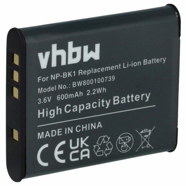 Bateria vhbw para Sony NP-FK1, NP-BK1 - 600mAh, 3.6V, Li-Ion