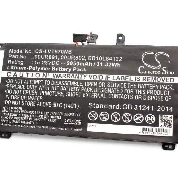 Bateria para Notebook Lenovo compatível com 00UR890, 00UR891, 00UR892, 01AV493, SB10L84121 - 2050 mAh 15.28 V Li-polymer
