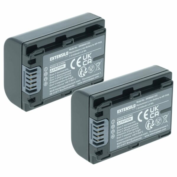 2x Bateria EXTENSILO para Sony NP-FH70, NP-FH40, NP-FH100, NP-FH50 - 650mAh, 7.2V, Li-Ion