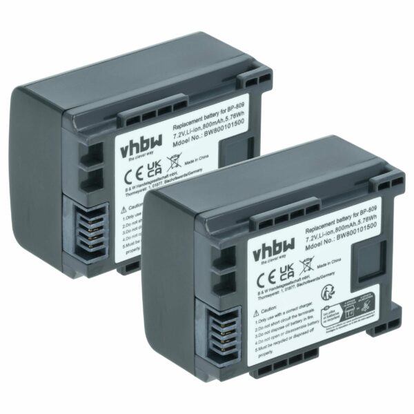 Bateria vhbw para Câmaras Canon BP-807, BP-809 - 800 mAh 7.2V Li-Ion (Pack 2x)