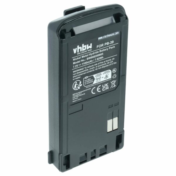 Bateria vhbw para Rádio Kenwood PB-39H, PB-39, PB-38 - 1100 mAh 7.2V NiMH com Clip