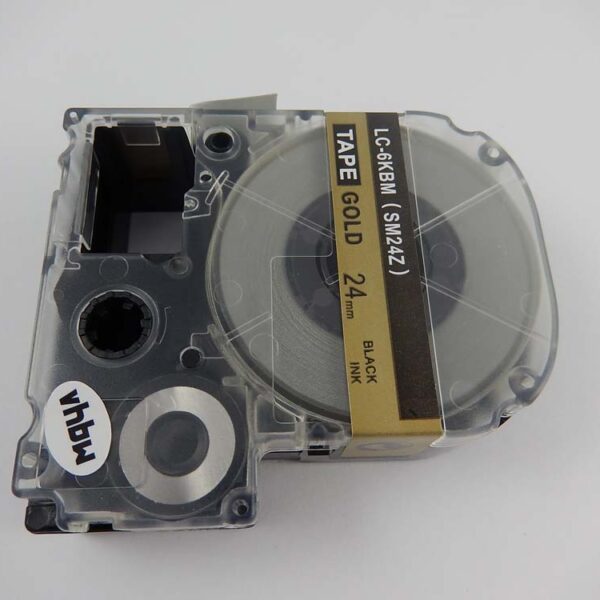 Fita de Etiquetas vhbw Substitui Epson LC-6KBM - 24 mm Preto sobre Dourado