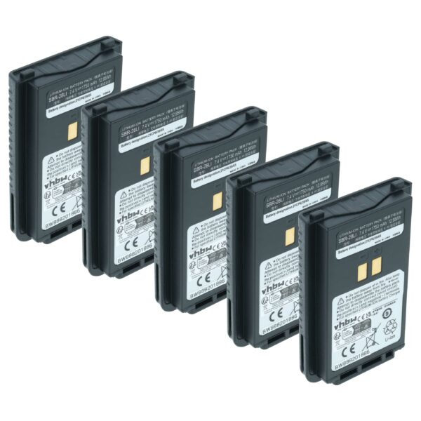 5x Bateria vhbw compatível com Yaesu SBR-28, SBR-28Li - 1750 mAh 7.4 V Li-Ion