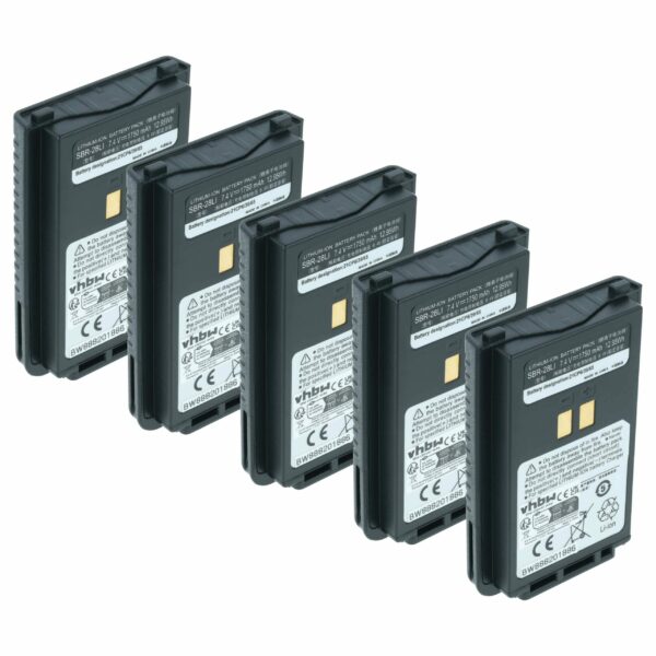 5x Bateria vhbw compatível com Yaesu SBR-28, SBR-28Li - 1750 mAh 7.4 V Li-Ion