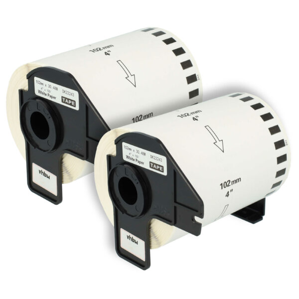 2x Rolo de Etiquetas vhbw para Brother DK-22243 - 102 mm x 30.48 m + Suporte