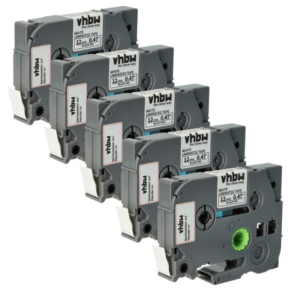 5x Fita de Etiquetas vhbw compatível com Brother TZE-231S - 12 mm Preto sobre Branco