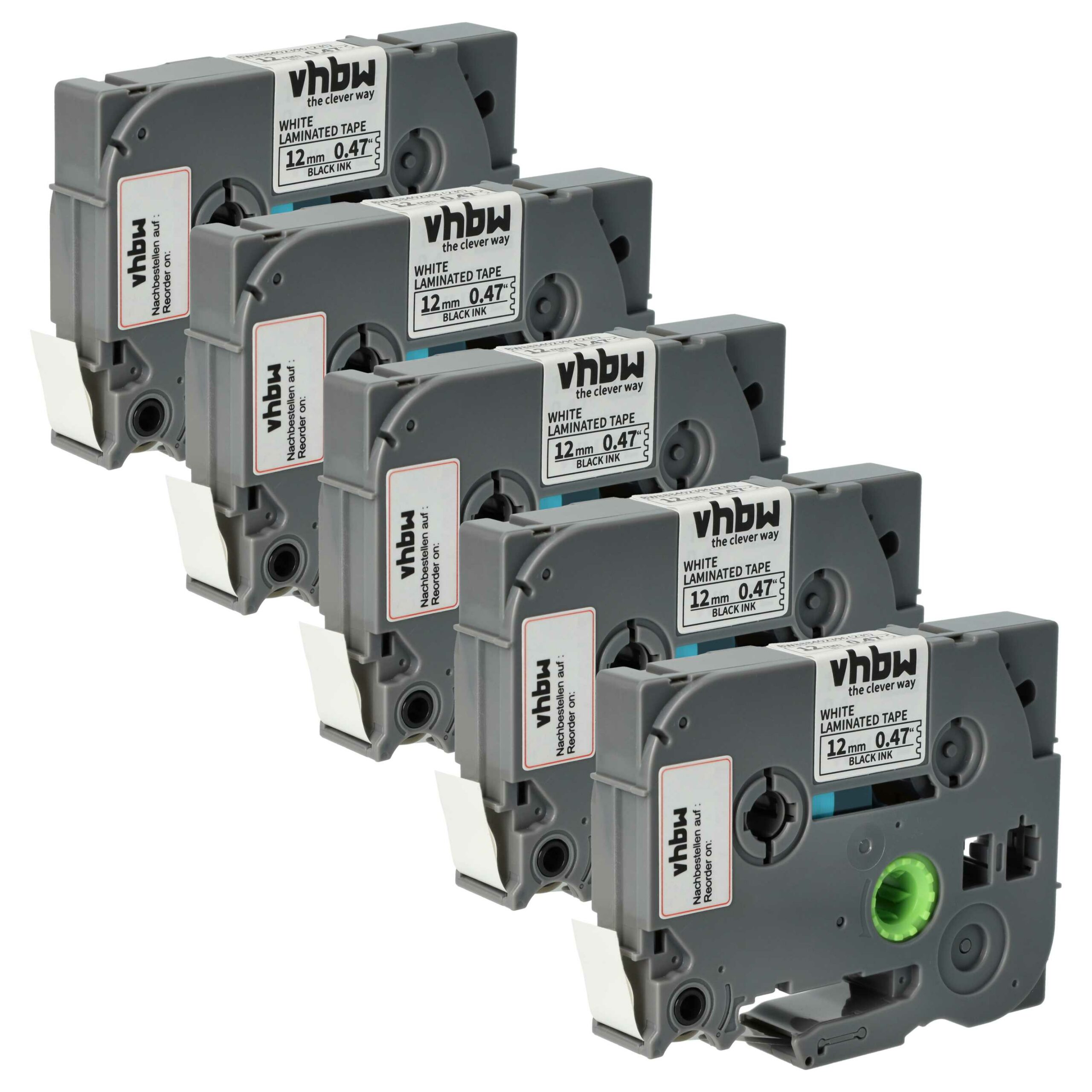 5x Fita de Etiquetas vhbw compatível com Brother TZE-231S - 12 mm Preto sobre Branco