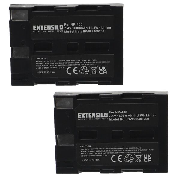 Bateria EXTENSILO compatível Minolta NP-400 - 1600mAh, 7.4V, Li-Ion (Pack 2x)