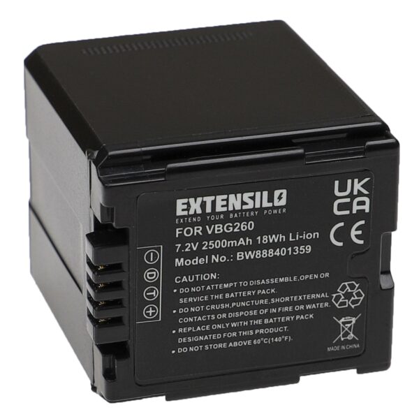 Bateria de substituição EXTENSILO para Panasonic VW-VBG260 - 2500 mAh 7.2 V Li-Ion