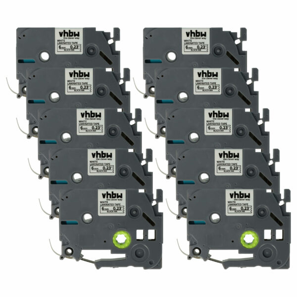 10x Fita de Etiquetas Compatível Brother TZ-211, TZE-211 - 6 mm Preto sobre Branco