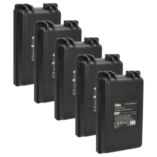 5x Bateria de Substituição vhbw para Comando Industrial Autec MH0707L, NC0707L - 2000 mAh
