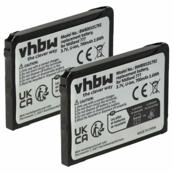 Bateria para Rádio Alan FB-777 - 700 mAh 3.7 V Li-Ion vhbw