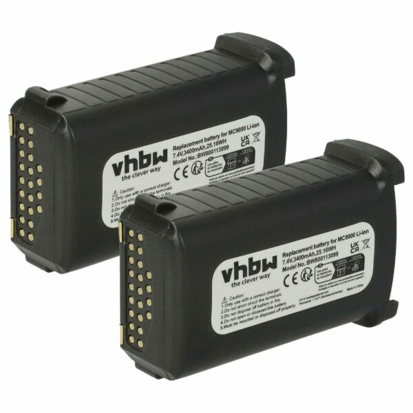 Bateria vhbw 2x para Computador de Mão Symbol - 3400mAh, 7.4V (substitui 21-65587-02, 21-61261-01, 21-65587-01)