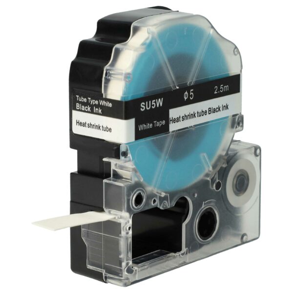 Fita de Etiquetadora vhbw compatível com Epson LK-4WBA5, SU5W - Preto sobre Branco, Tubo Termoretrátil, 5 mm
