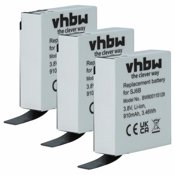 Bateria vhbw 3x Compatível SJCam SJ6B - 910 mAh 3.8 V Li-Ion