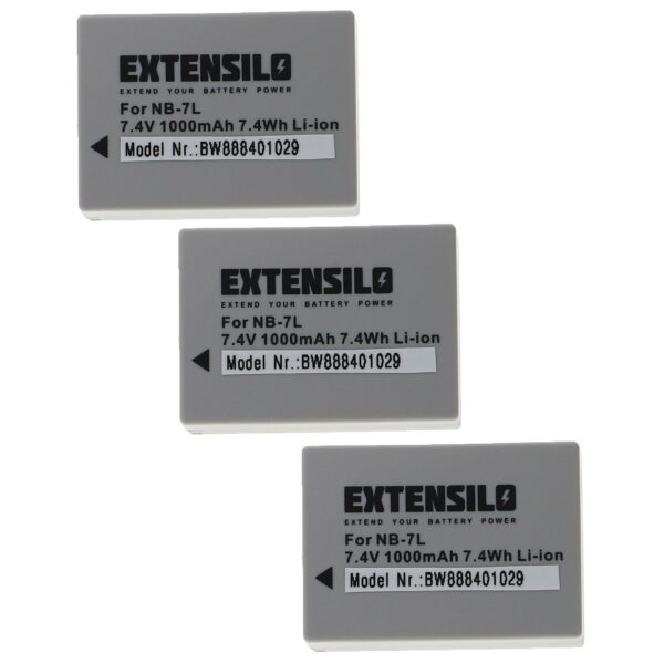 3x Baterias EXTENSILO para Canon NB-7L - 1000mAh, 7.4V, Li-Ion