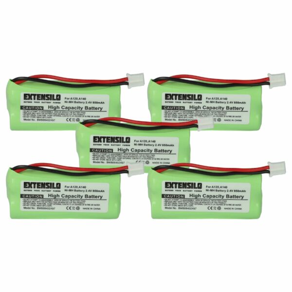 5x Bateria EXTENSILO para Telefone Fixo T-Com - 850 mAh 2.4 V NiMH