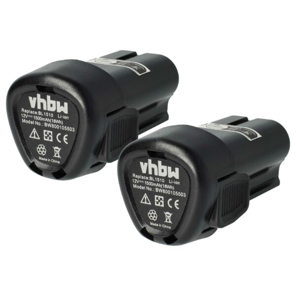 2x Bateria compatível com Black & Decker BL1110, BL1310, BL1510, LB12 - 1500 mAh, 12 V, Li-Ion