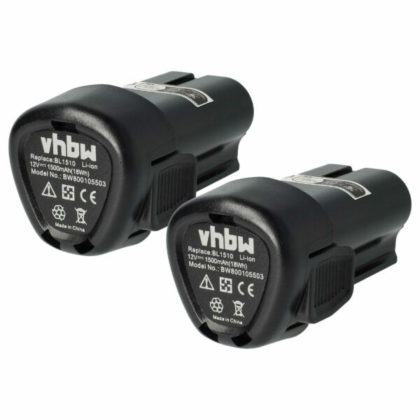 2x Bateria compatível com Black & Decker BL1110, BL1310, BL1510, LB12 - 1500 mAh, 12 V, Li-Ion
