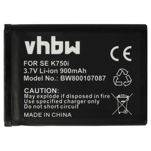 Bateria vhbw para Sony-Ericsson BST-37 - 900 mAh 3.7 V Li-Ion