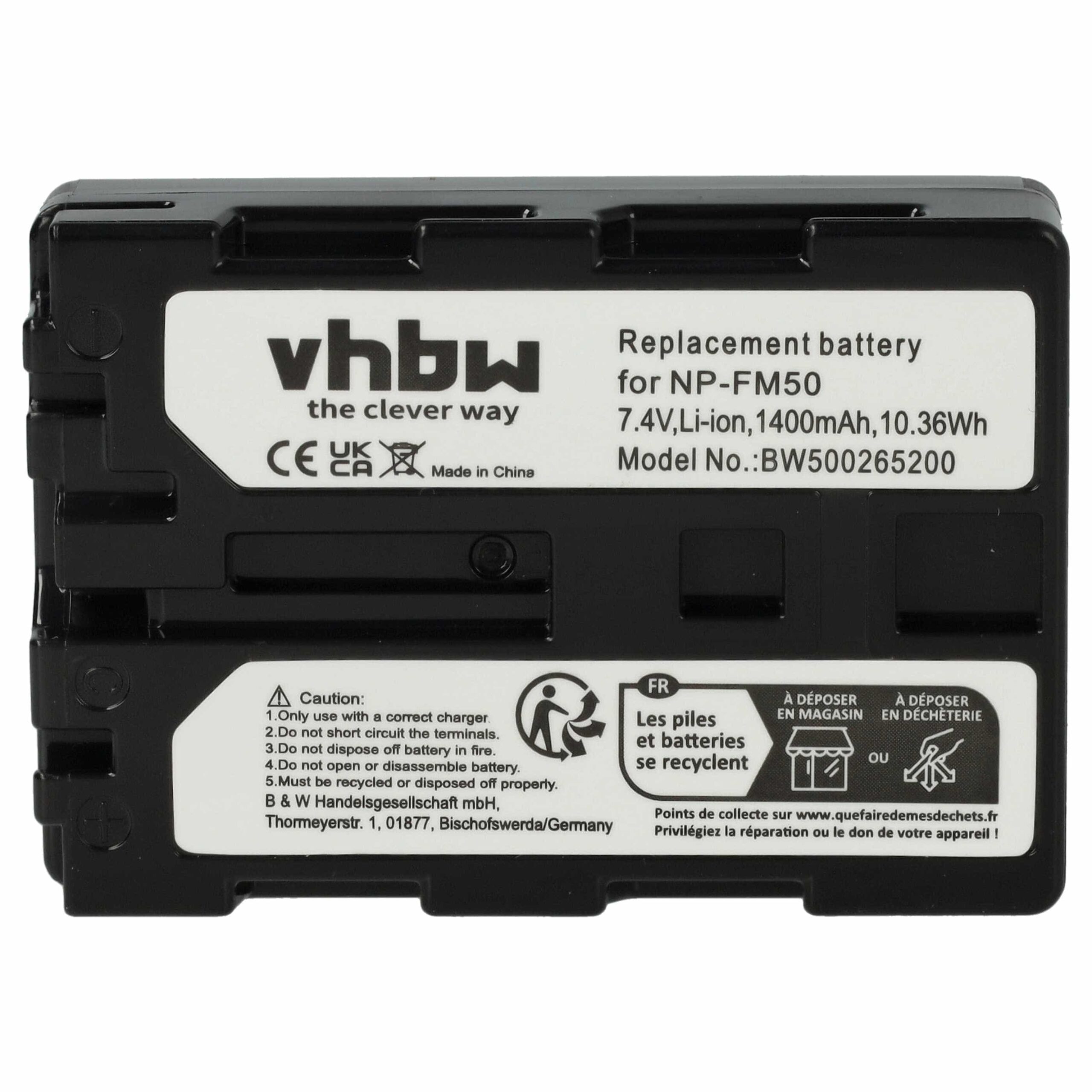 Bateria para Câmara de Vídeo Sony vhbw - Compatível NP-FM30, NP-FM50, NP-FM55H, NP-FM70, NP-FM90 - 1400 mAh 7.4V Li-Ion - Image 3