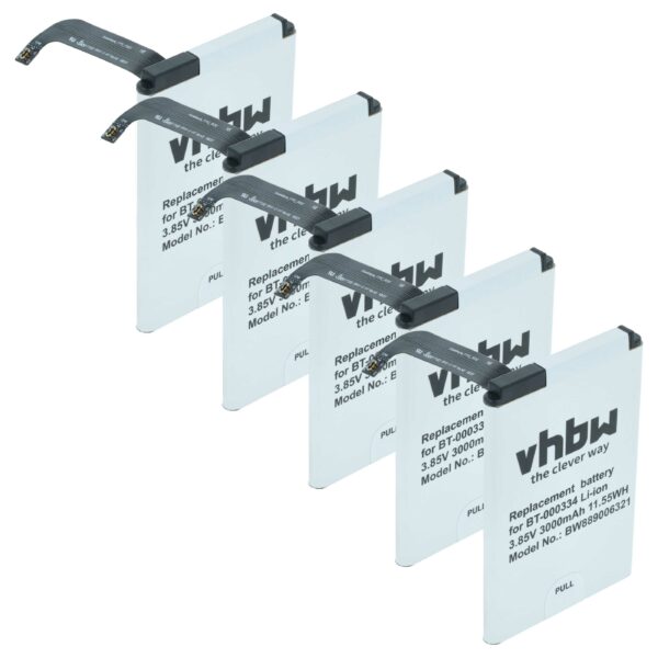 Conjunto de 5 Baterias vhbw para Leitor de Código de Barras Zebra TC20, TC25 - 3000 mAh 3.85 V
