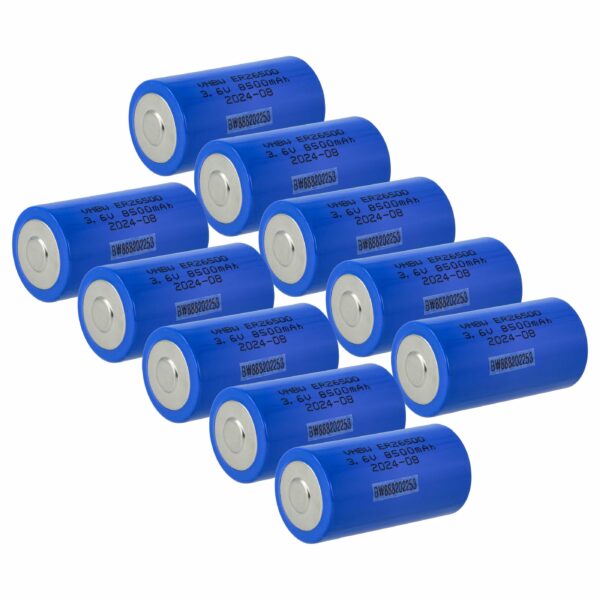 Baterias vhbw ER26500 Tamanho C Li-SOCl2 3.6V 8500mAh - 10 unidades