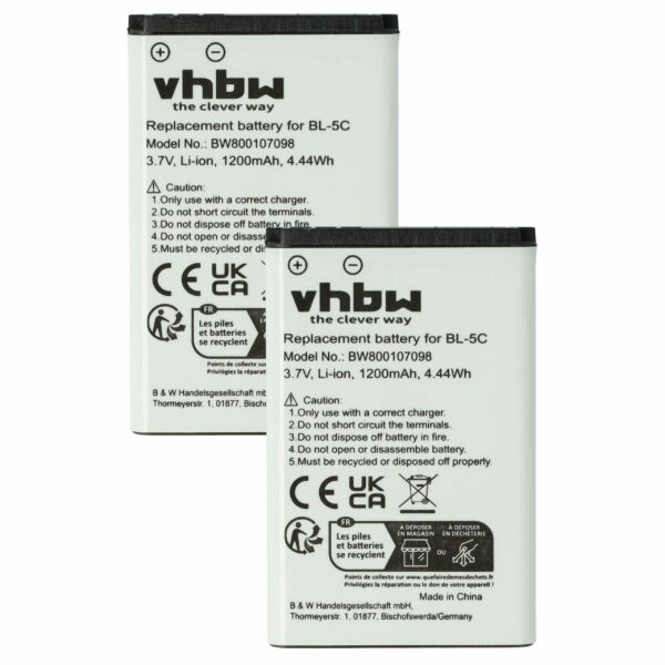 Bateria vhbw para Alcatel 3BN67332AA, 10000058, RTR001F01 - 1200 mAh 3.7V Li-Ion (Pack 2x)