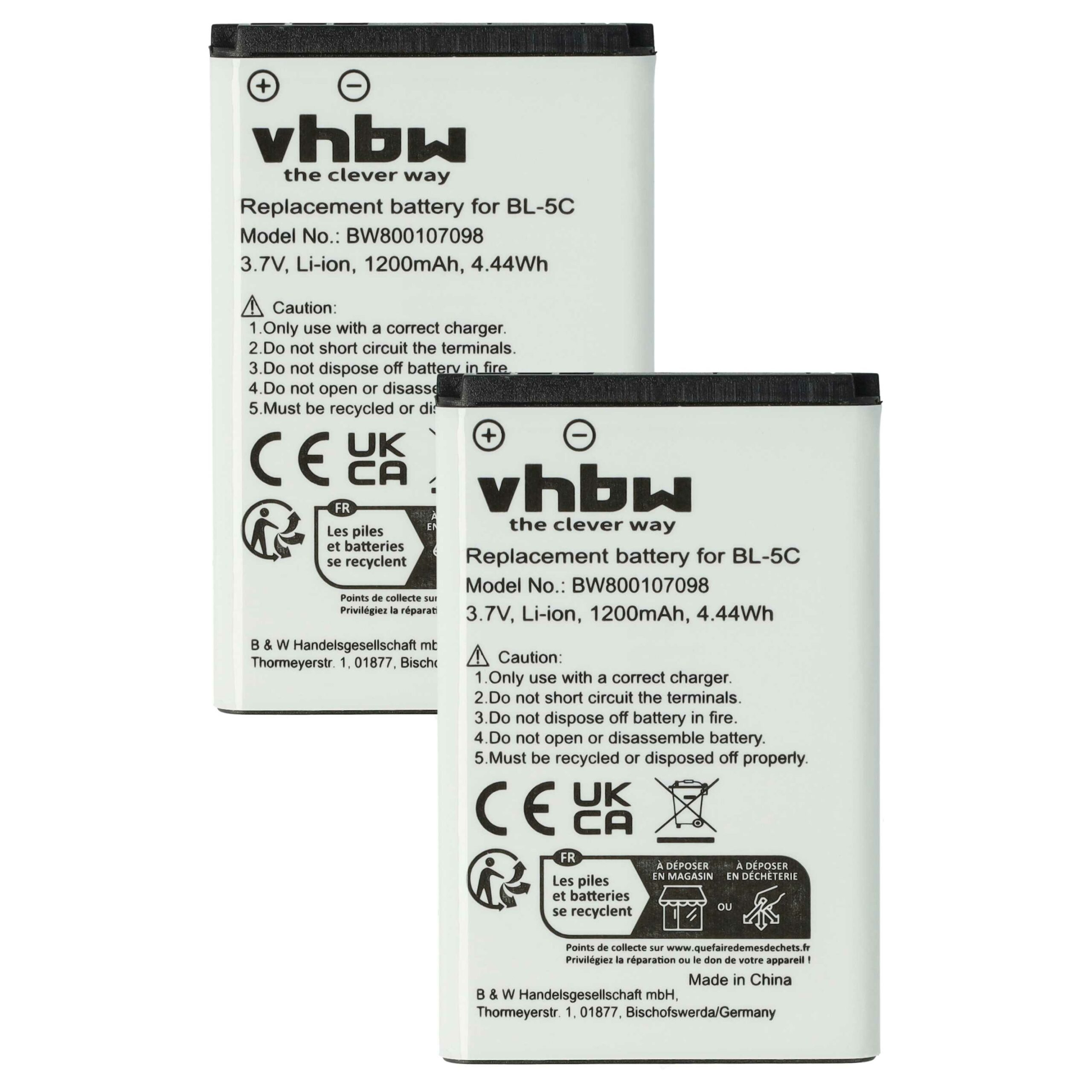 Bateria vhbw para Alcatel 3BN67332AA, 10000058, RTR001F01 - 1200 mAh 3.7V Li-Ion (Pack 2x)