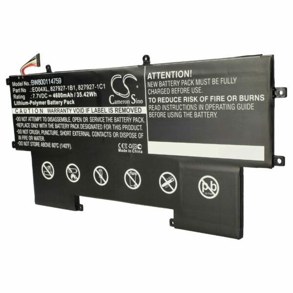 Bateria vhbw para Portátil HP - Compatível com HP 827927-1C1, 828226-005, 827927-1B1, E004XL - 4600 mAh 7.7 V Li-polímero