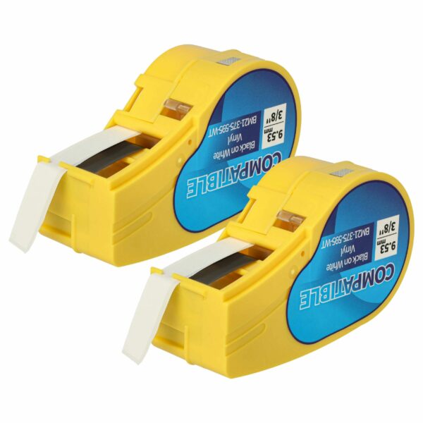 2x Fita de Etiquetas Compatível Brady M21-375-595-WT - 9.35 mm Preto sobre Branco, Vinil