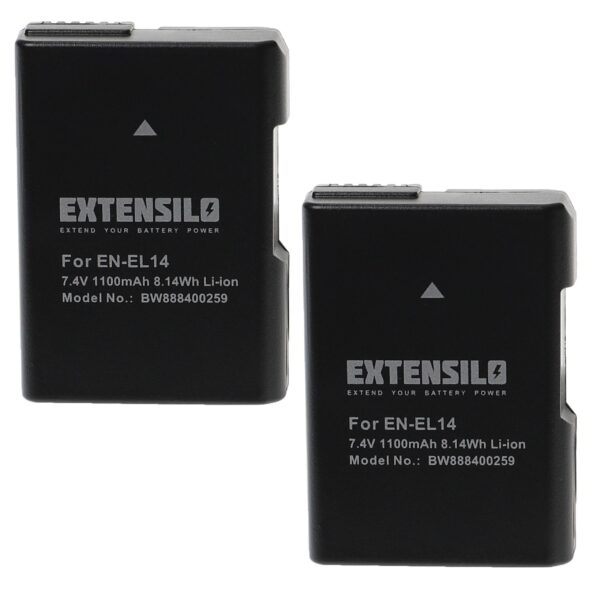 2x Bateria EXTENSILO para Nikon EN-EL14 - 1100mAh, 7.4V, Li-Ion