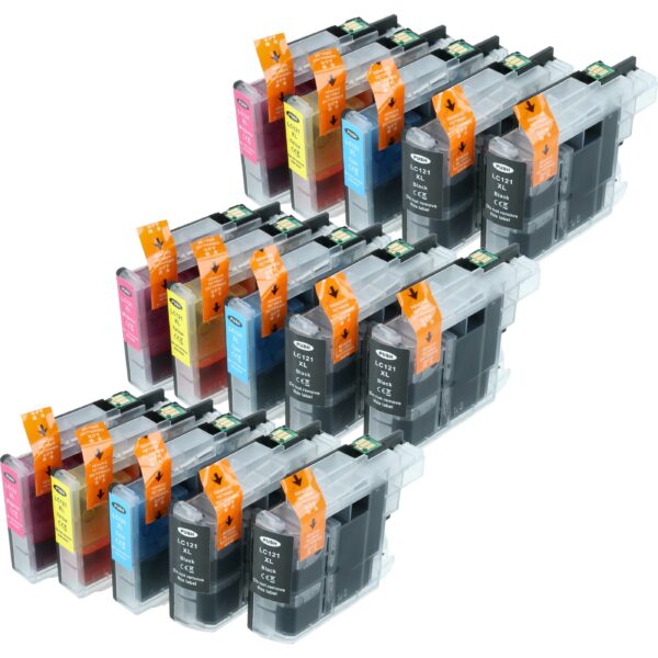 Conjunto de 15x Tinteiros vhbw para Brother LC121, LC121BK, LC121C, LC121M, LC121Y - Preto, Ciano, Magenta, Amarelo