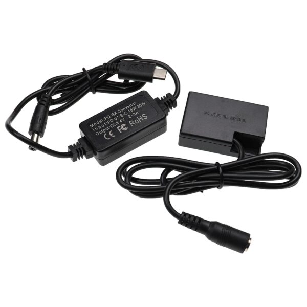 Alimentação USB vhbw substitui ACK-E18 para Canon com Acoplador DC - 2 m, 8.4 V 3.0 A