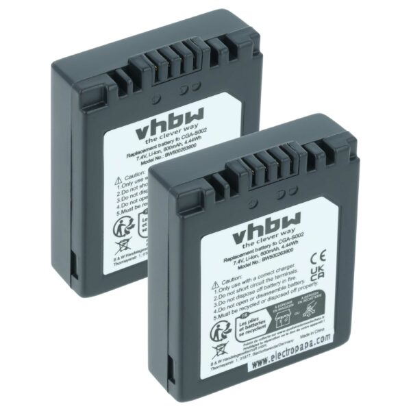2x Baterias vhbw para Panasonic Lumix DMC-FZ10, DMC-FZ15, DMC-FZ20, DMC-FZ5 - 550mAh, 7.2V, Li-Ion