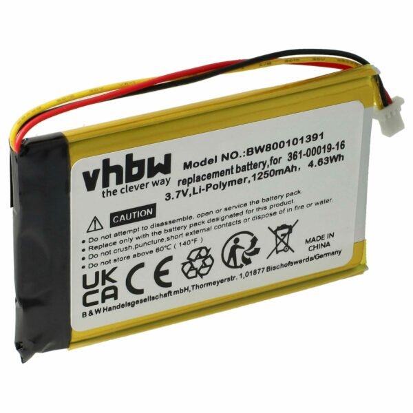 Bateria vhbw para GPS Garmin 361-00019-16, 361-00019-40, ED38BD4251U20 - 1250mAh, 3.7V