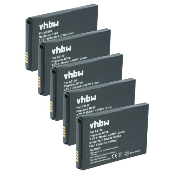 Bateria vhbw para Motorola - Substitui BT90, HKNN4013A, HKLN4440B, BT110, BT60 - Pack 5x - 1100 mAh 3.7V Li-Ion