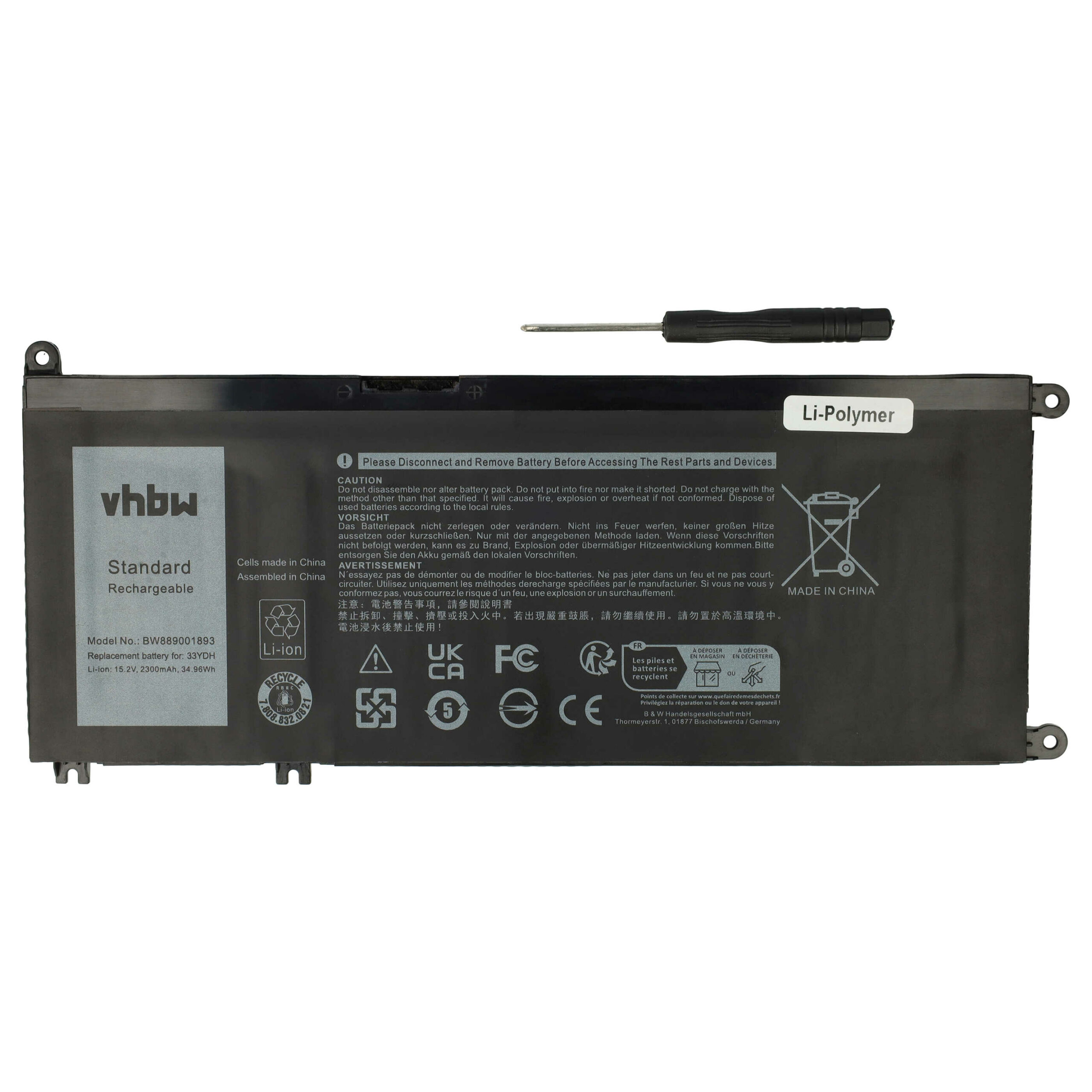 Bateria para portátil vhbw para Dell 9P3NW, 99NF2, 33YDH - 2300 mAh 15.2 V