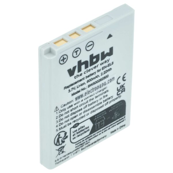 Bateria vhbw EN-EL8 para Nikon - 600mAh, 3.6V, Li-Ion